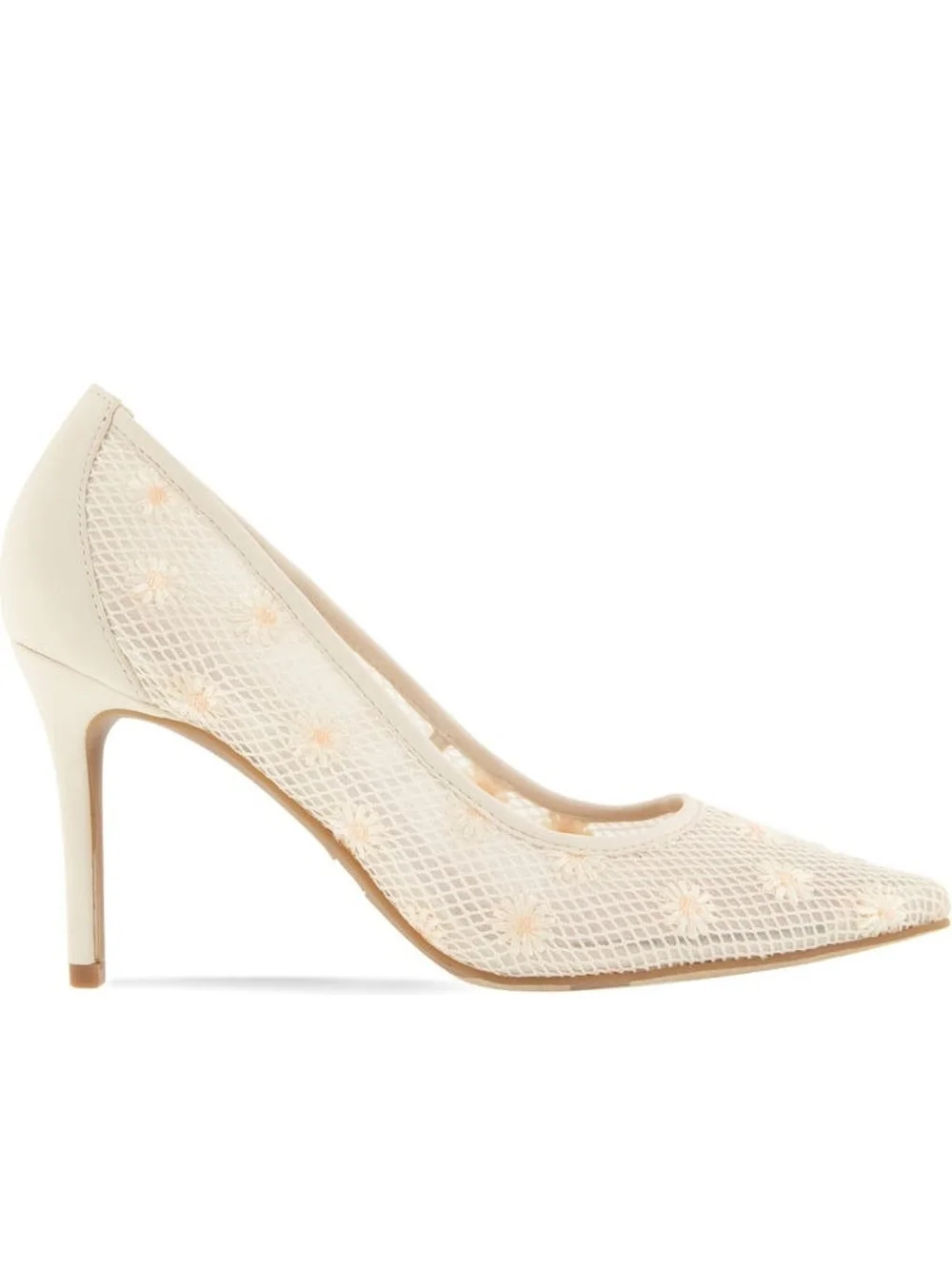 BCBGeneration Women's Pointed Mesh Daisy Pump in Ivory Heel 3 1/3 in